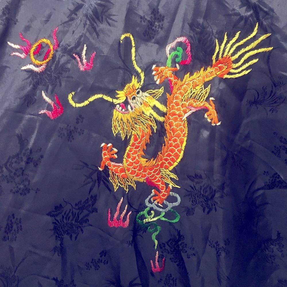 Vintage Golden Dragon Dragon Embroidered Kimono/ Robe- Unisex Size XL- Navy